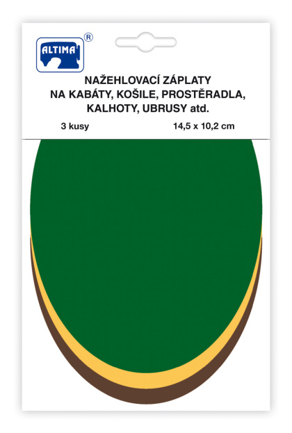 Nažehlovací záplaty jednobarevné ovály 3 ks - tm.zelená béžová tm.hnědá
